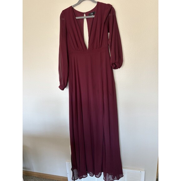 Lulus All My Life Burgundy Long Sleeve Maxi Dress Size Medium - Picture 2 of 5